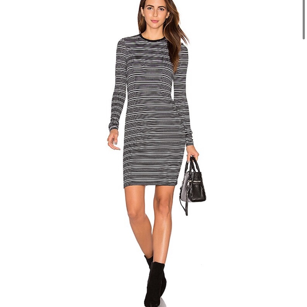 ATM Anthony Thomas Melillo Stripe Long Sleeve Dress in Black & White Stripes